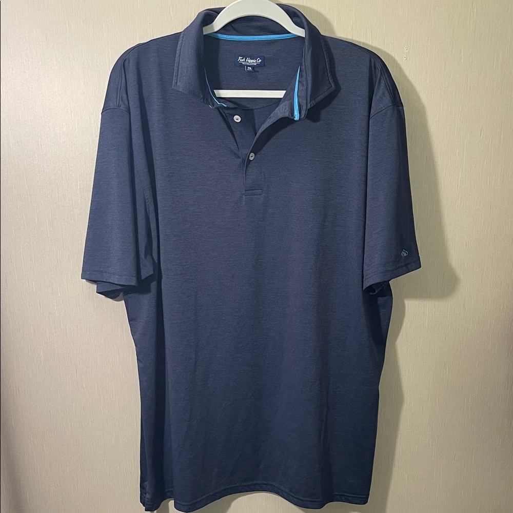 Fish hippie co. men’s plus 3x Dri wicking Navy Blue Men's Polo Shirt